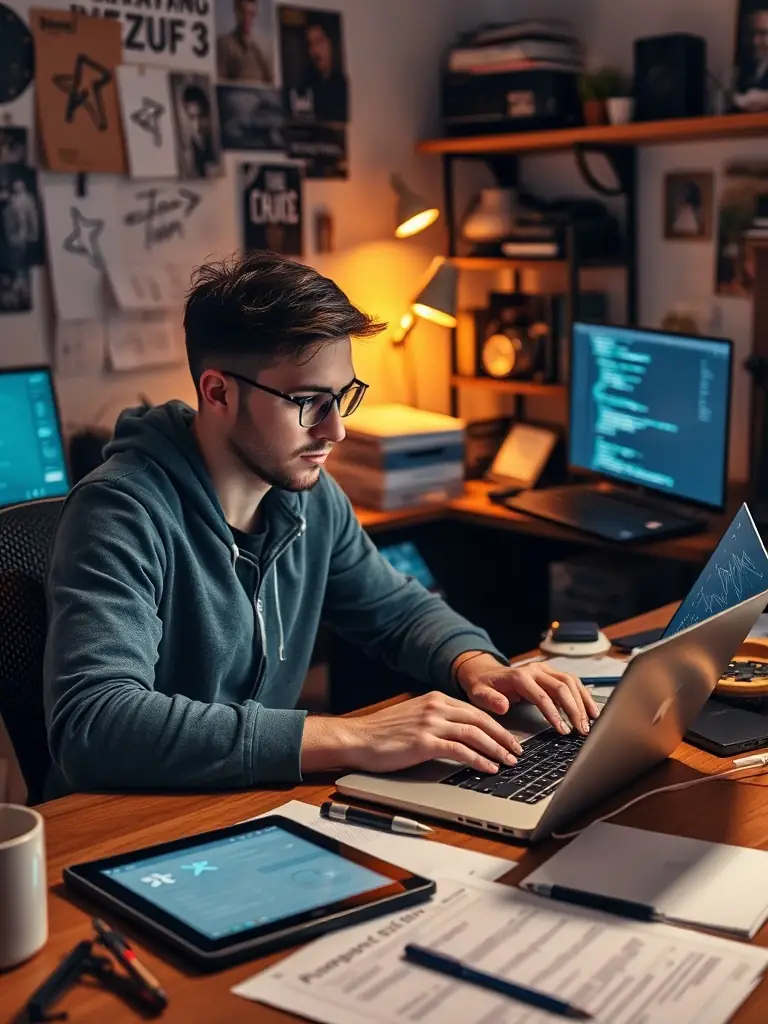 A person working on a computer, writing code for a website, representing T4Task's web development service.